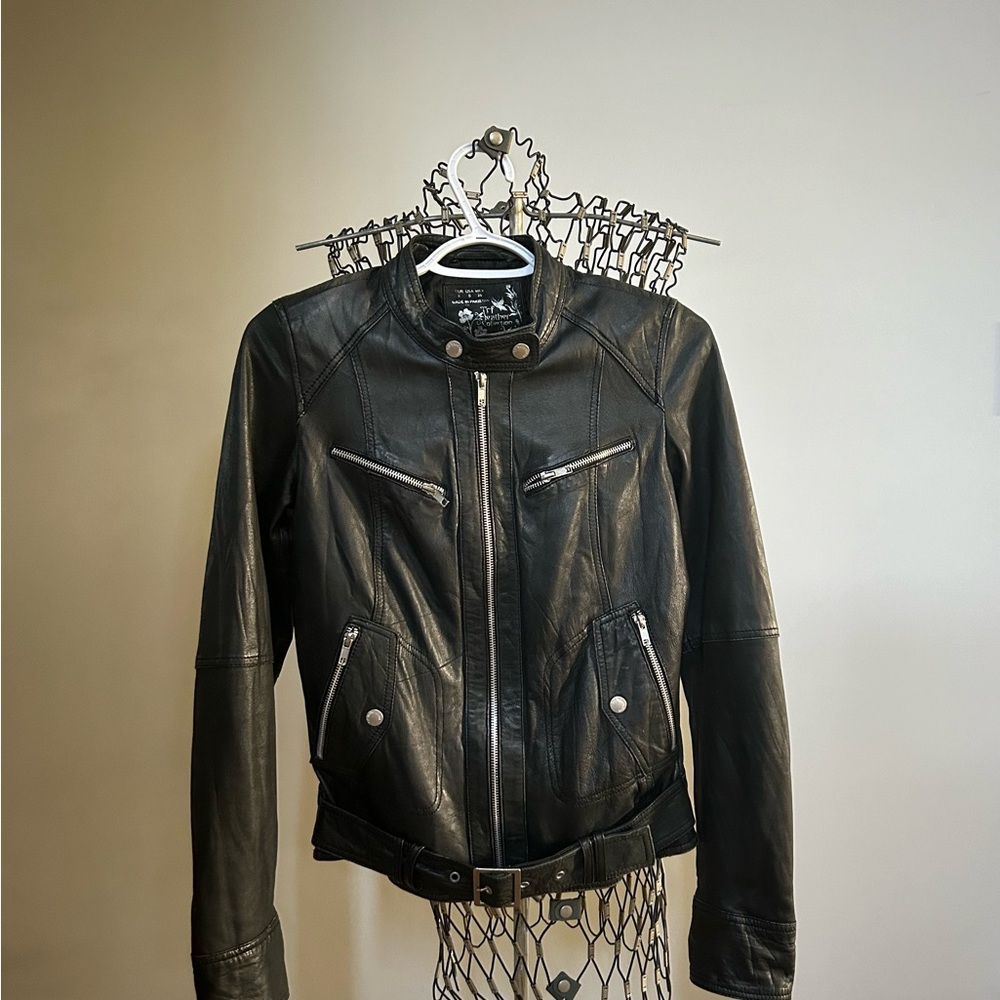 Small Zara TRF real leather black biker jacket. All zips and snaps work.